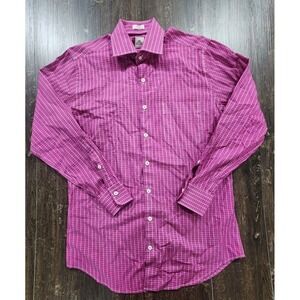 Peter Millar‎ Shirt Mens Medium Button Front Down Pink Checks Plaid Long Sleeve